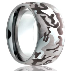 Tungsten laser camo wedding bands