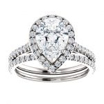 14K White Gold 10x7mm Pear Halo Moissanite Engagement Ring