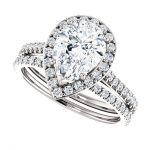 14K White Gold 10x7mm Pear Halo Moissanite Engagement Ring