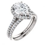 14K White Gold 10x7mm Pear Halo Moissanite Engagement Ring