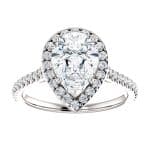 14K White Gold 10x7mm Pear Halo Moissanite Engagement Ring