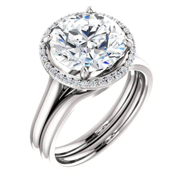 14K White 10mm Round Halo Style Engagement Ring
