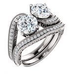 14K White Gold 6.5mm Two Stone Round Fancy Engagement Ring Set